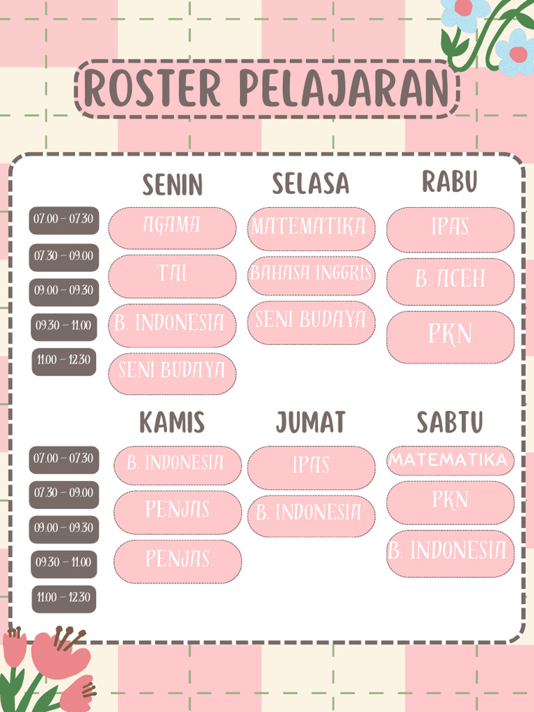 Roster Pelajaran Mingguan Sekolah | PDF