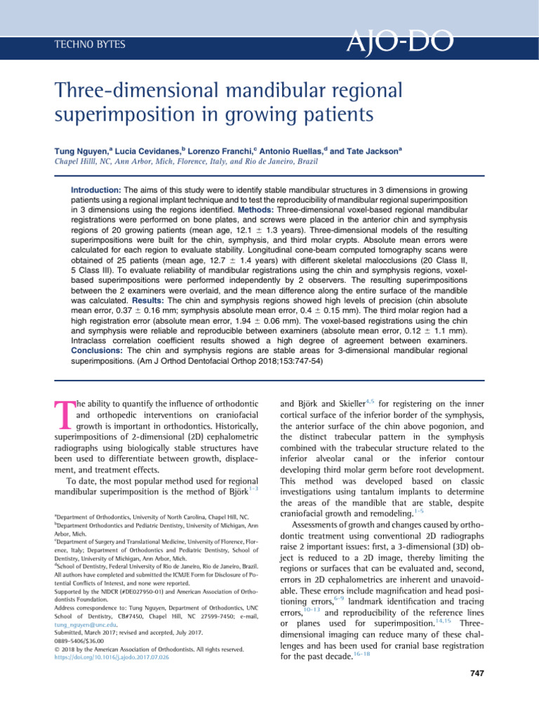 Three-Dimensional Mandibular Regional Superimposition in Growing ...