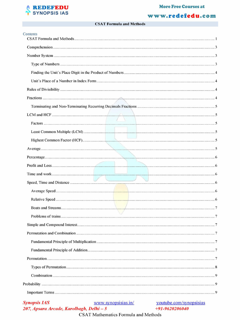 CSAT Formulas and Methods | PDF
