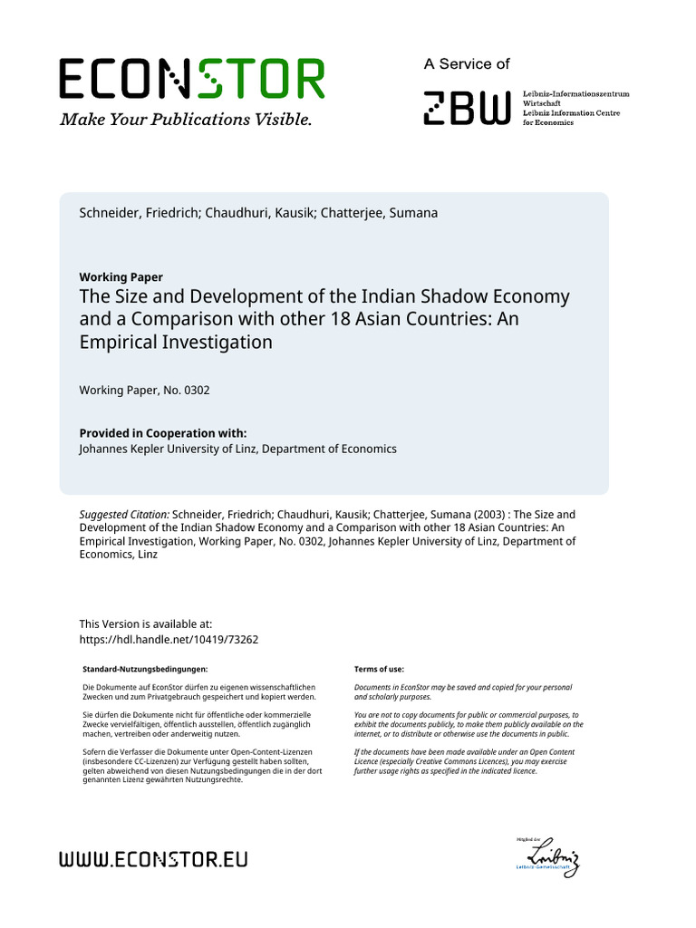 The Size and Development of The Indian Shadow Economy and A Comparison ...