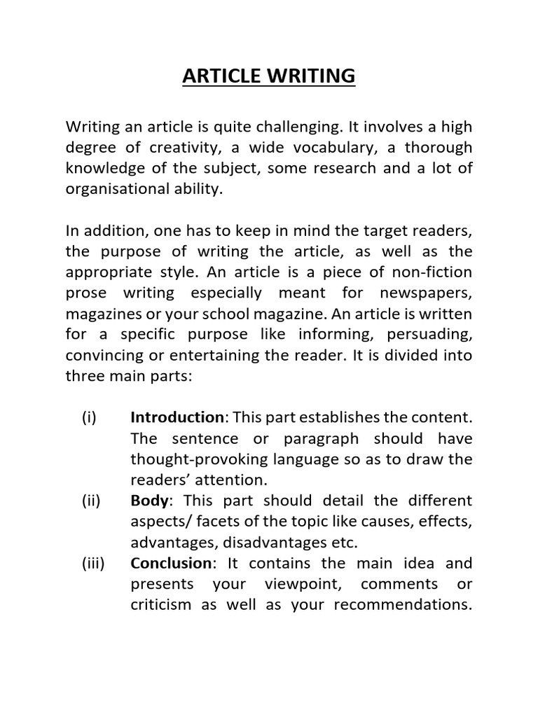 Article Writing Guide and Tips | PDF | Tourism | Adolescence