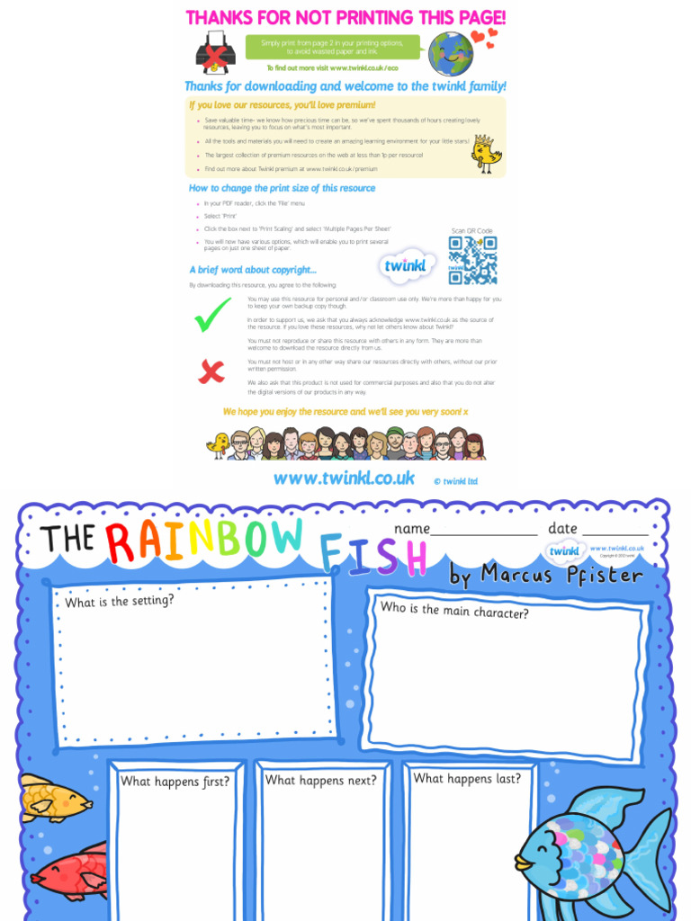 T L 984 the Rainbow Fish Book Review Writing Frames | PDF