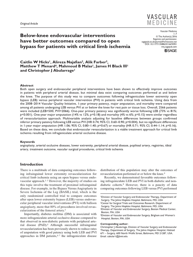 Endovascular vs. Open Bypass in CLI | PDF | Interventional Radiology ...