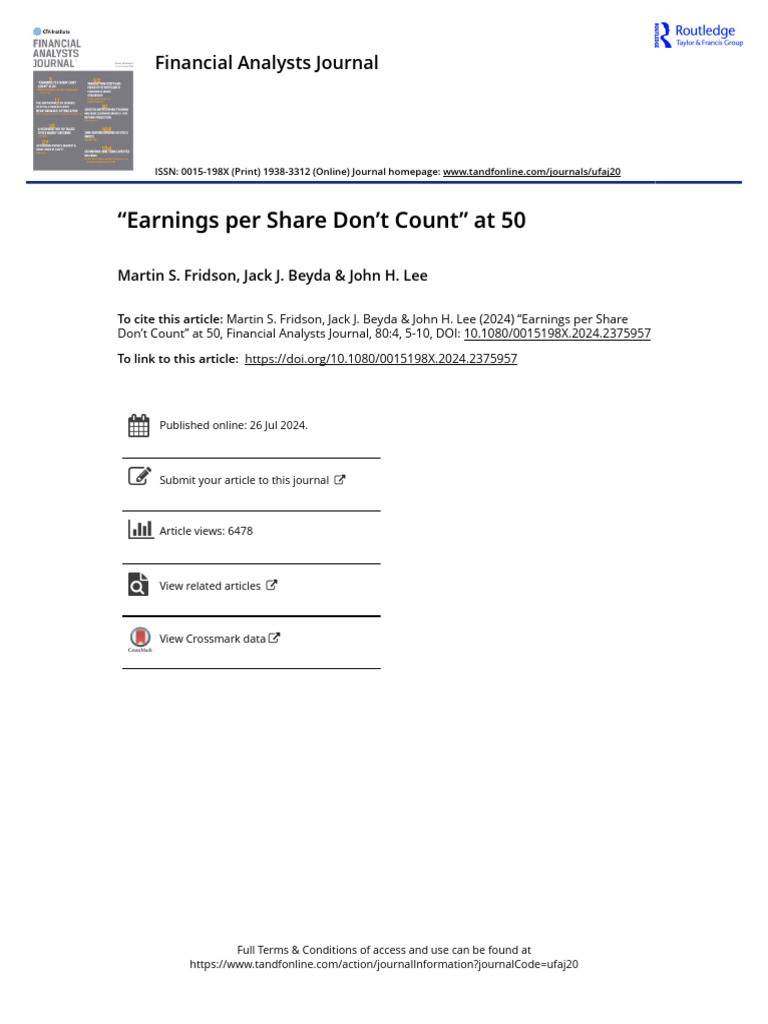 Earnings Per Share Don t Count at 50 | PDF | Valuation (Finance ...