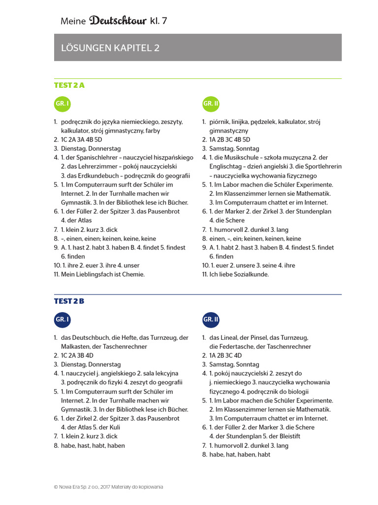 Test 2a 2b Rozdz 2 Grupa I I II Klucze | PDF
