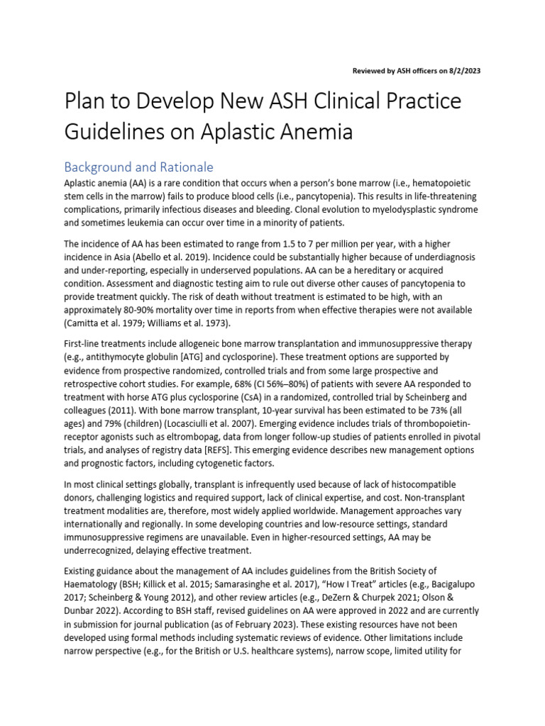 New ASH Guidelines for Aplastic Anemia | PDF | Hematopoietic Stem Cell ...