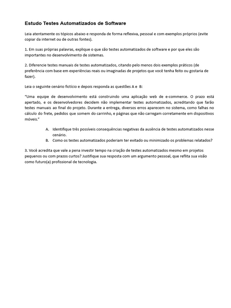Importância dos Testes Automatizados em Software | PDF