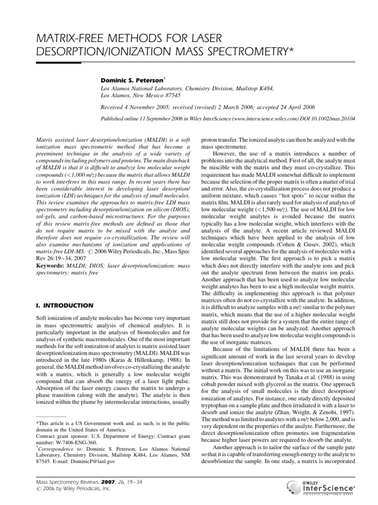 Matrix-Free LDI Mass Spectrometry Review | PDF | Mass Spectrometry ...