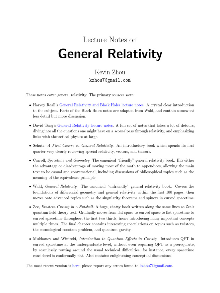 General Relativity Lecture Notes | PDF | Tensor | General Relativity