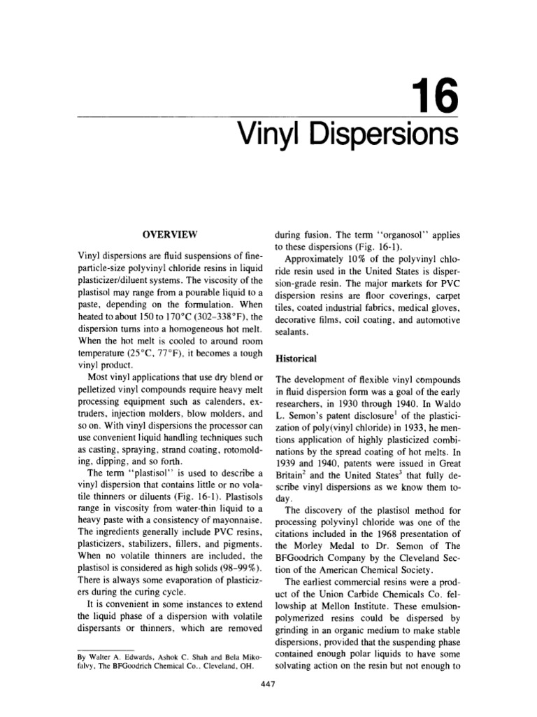 Understanding Vinyl Dispersions and Plastisols | PDF | Polyvinyl ...