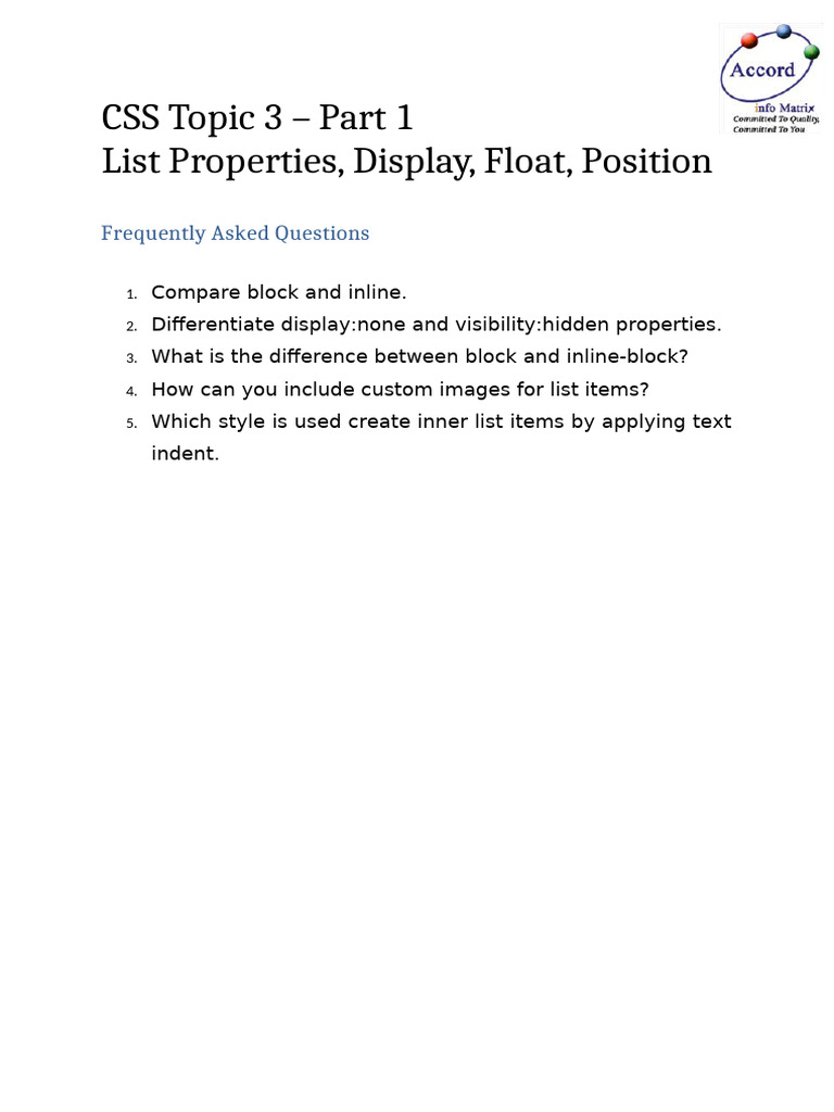 CSS List Properties and Display FAQs | PDF