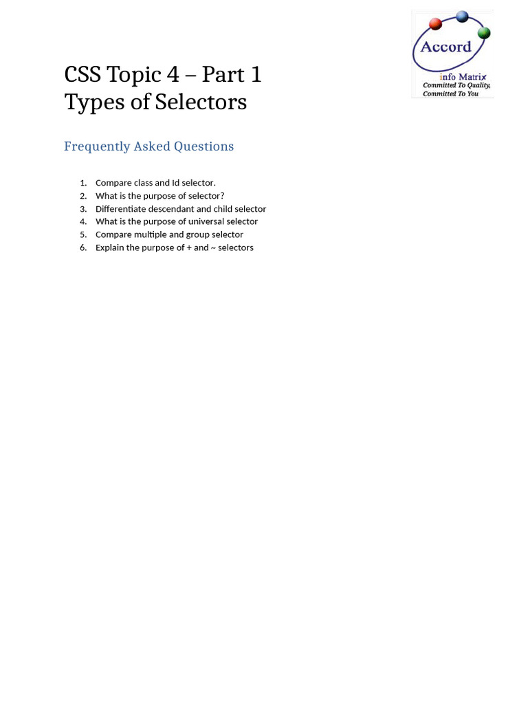 CSS 4_Part1 FAQ | PDF