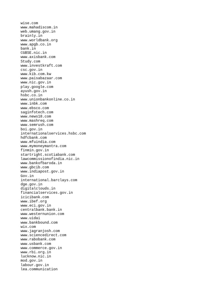 Comprehensive List of Indian Websites | PDF