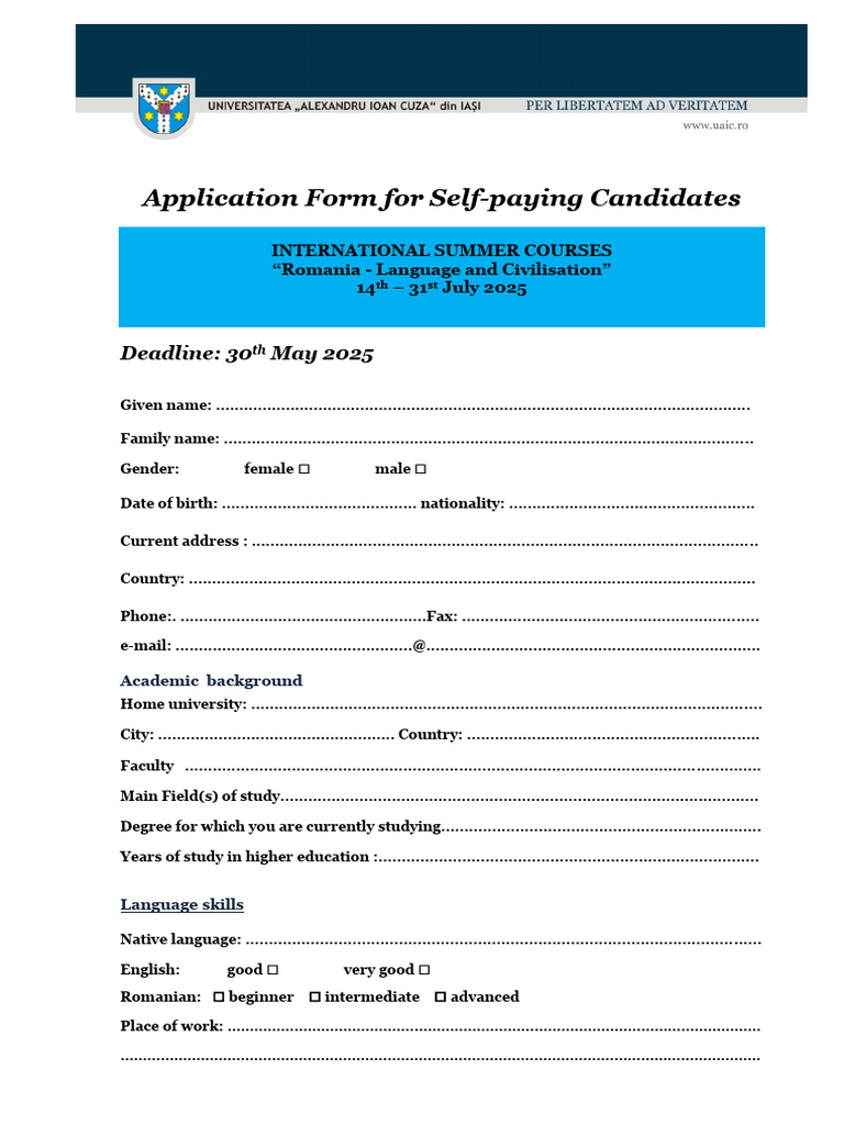 Summer Courses Application Form 2025 | PDF