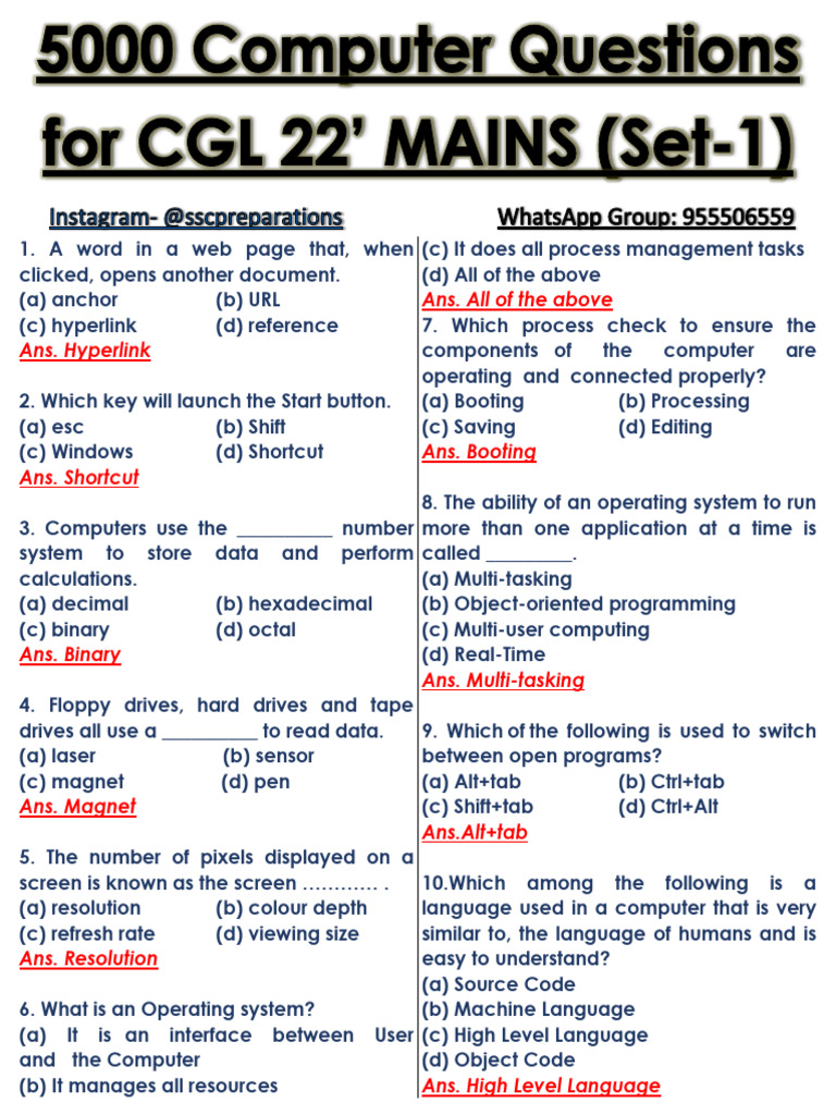 Computer Basics Quiz Questions | PDF | Operating System | Computer Data ...