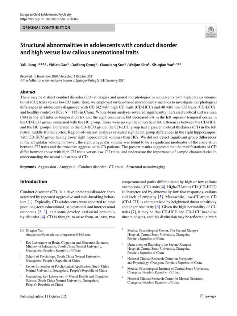 Structural Abnormalities in Adolescents With Conduct Disorder | PDF ...