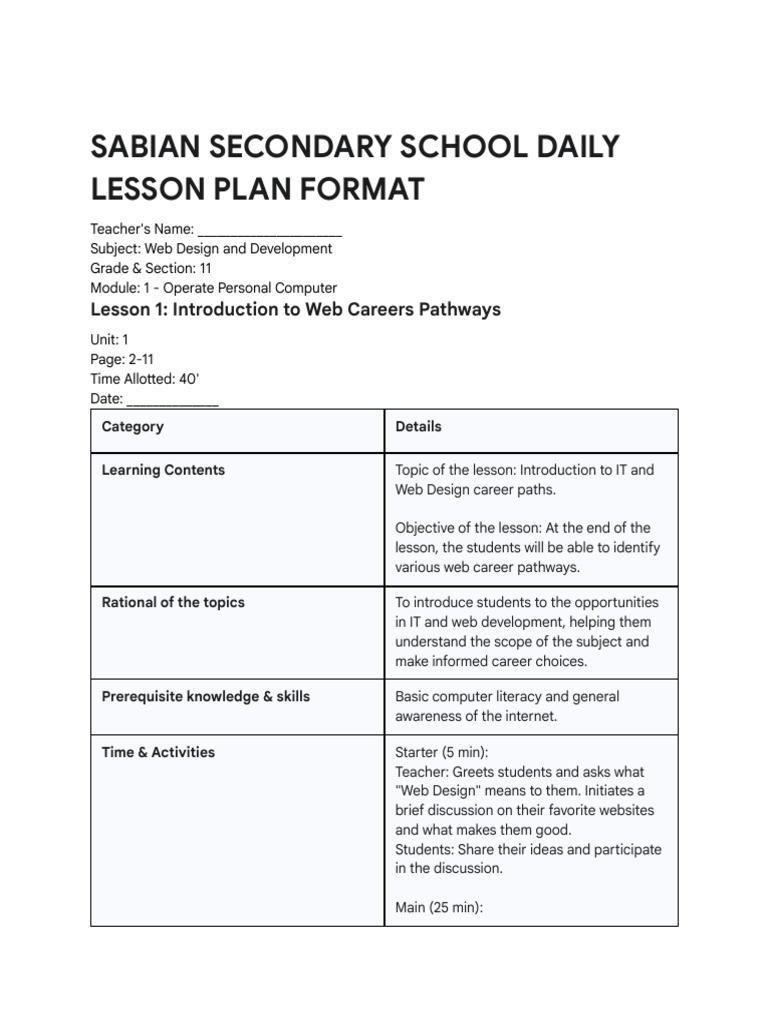 Web Design Career Pathways Lesson Plan | PDF | Computer File ...