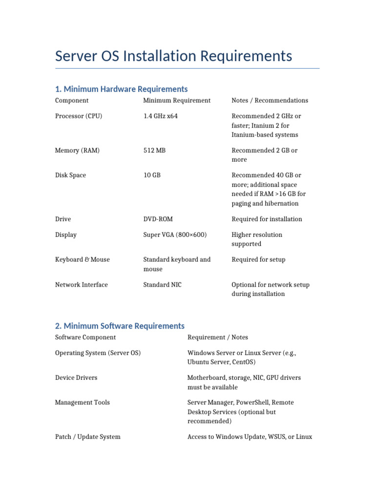 Server OS Installation Requirements Guide | PDF | Operating System ...
