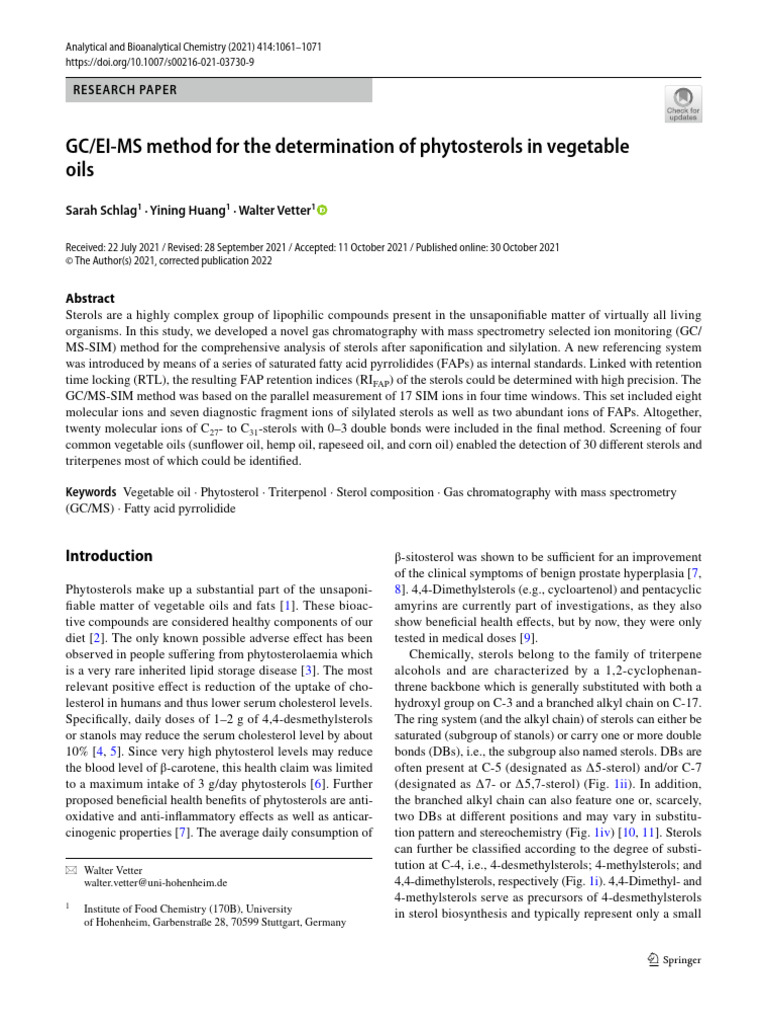 GC/MS Method for Phytosterol Analysis | PDF | Chemistry