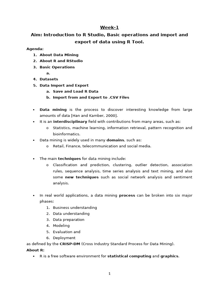 DA_Lab_Week-1 (1) | PDF | Data Mining | R (Programming Language)