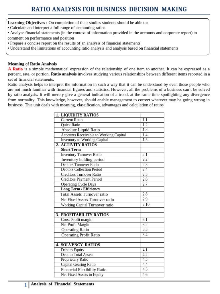 Ratio Analysis for Business Decisions | PDF | Equity (Finance) | Debt