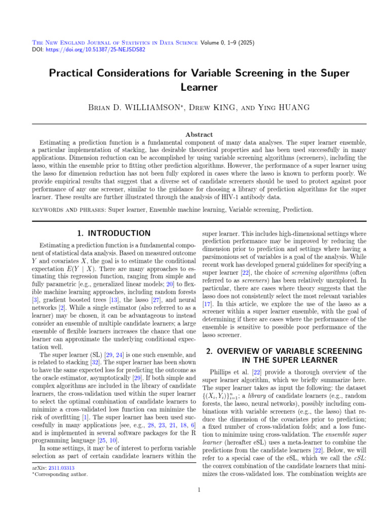 SL - Practical Consideration For Variable Screening - 2025 | PDF ...