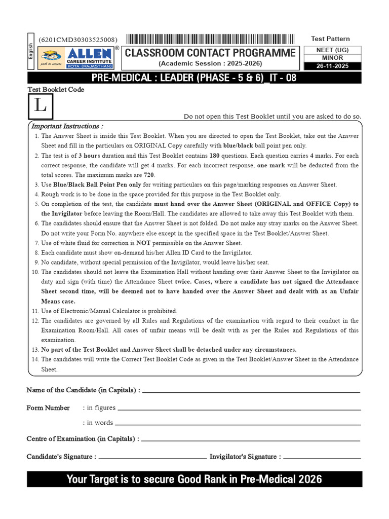 NEET 2025 Pre-Medical Test Booklet | PDF | Genotype | Zygosity