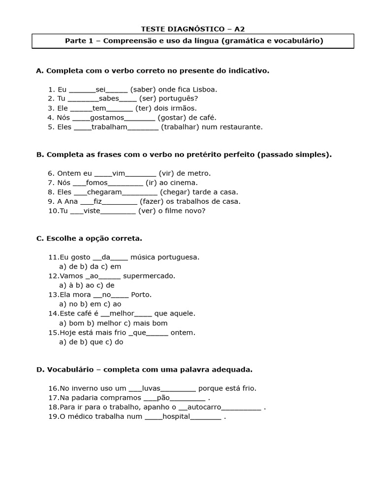 Teste Diagnóstico de Língua Portuguesa A2 | PDF | Portugal