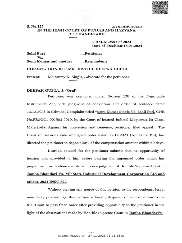 Punjab High Court Ruling on CRM-M-2503 | PDF | Judgment (Law) | Courts