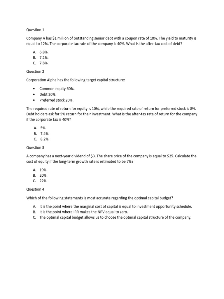 Capital Budgeting and Cost of Capital Analysis | PDF | Beta (Finance ...