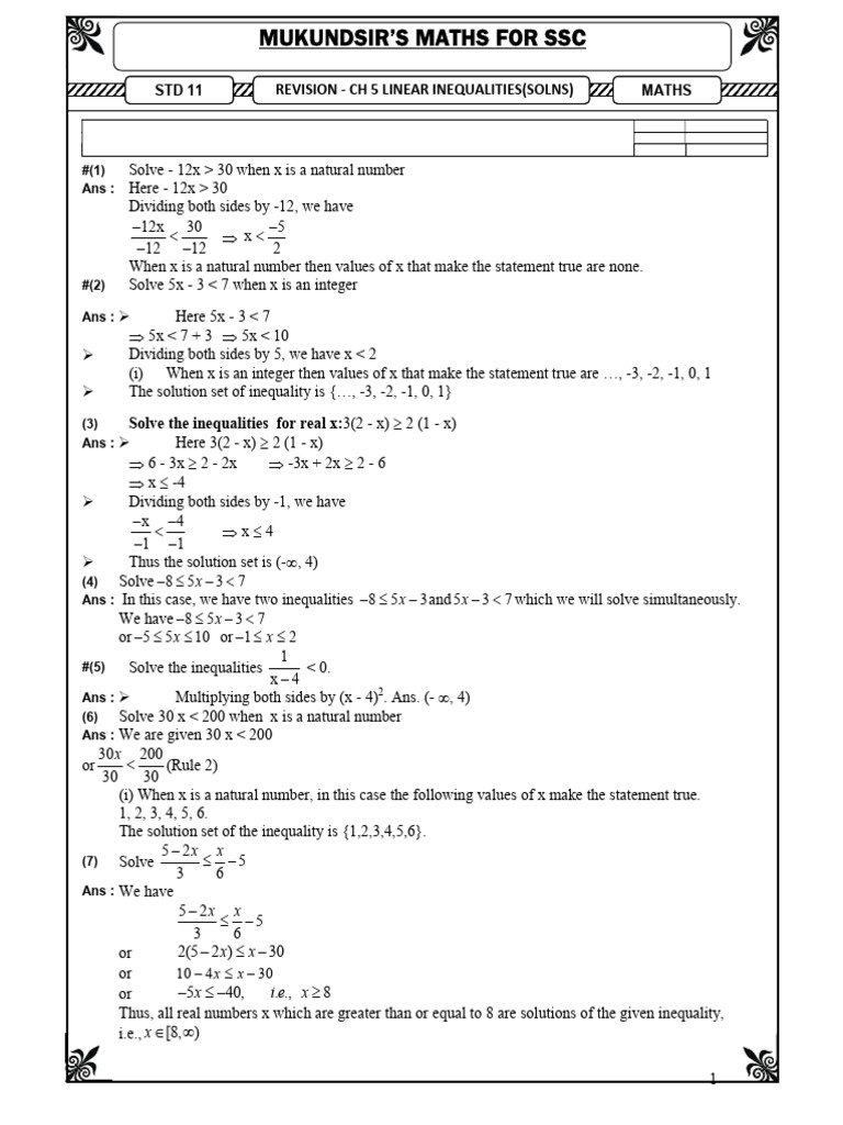CH 5 Linear Inequality (Revision Soln) | PDF | Length | Integer