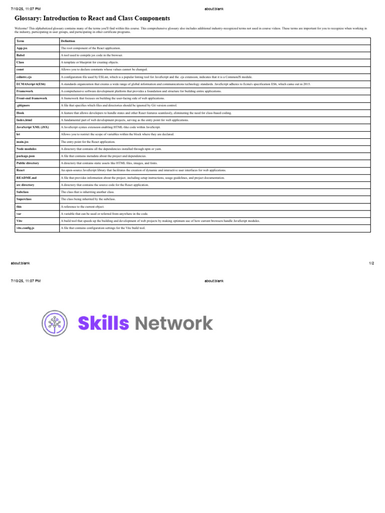React Class Components Glossary | PDF | Java Script | Class (Computer ...
