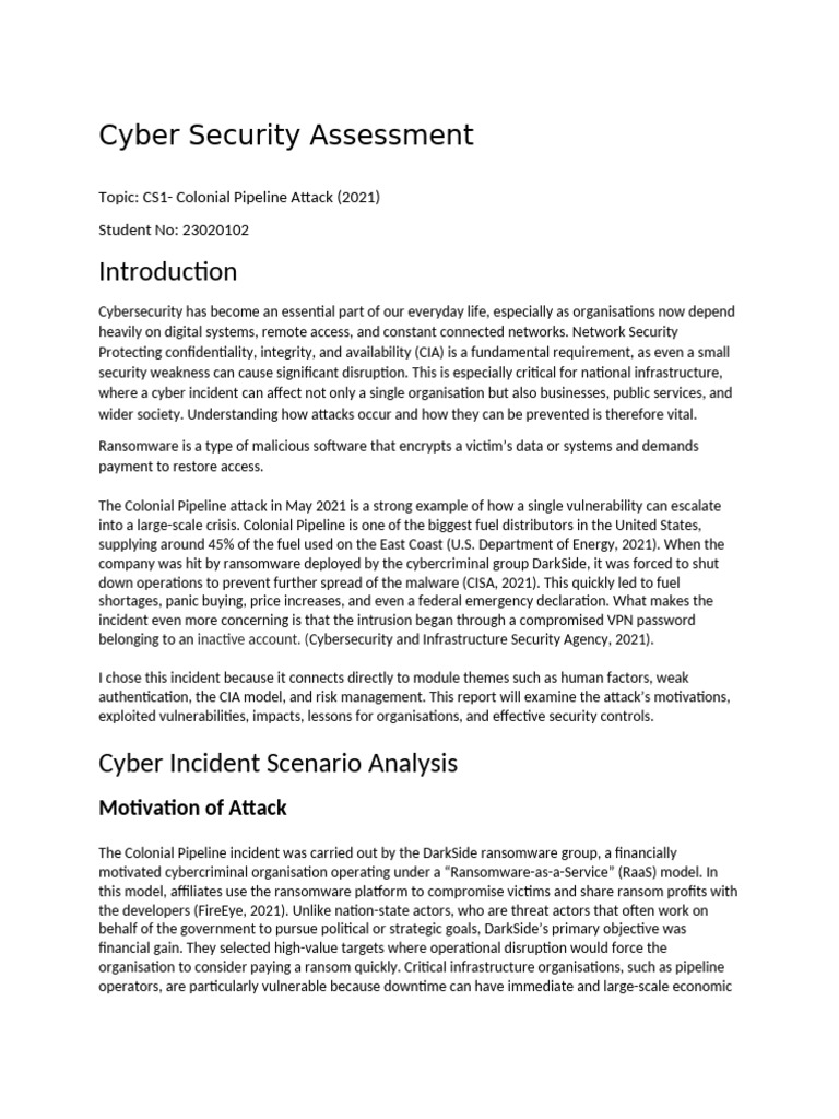 Colonial Pipeline Cyber Attack Analysis | PDF | Security | Computer ...