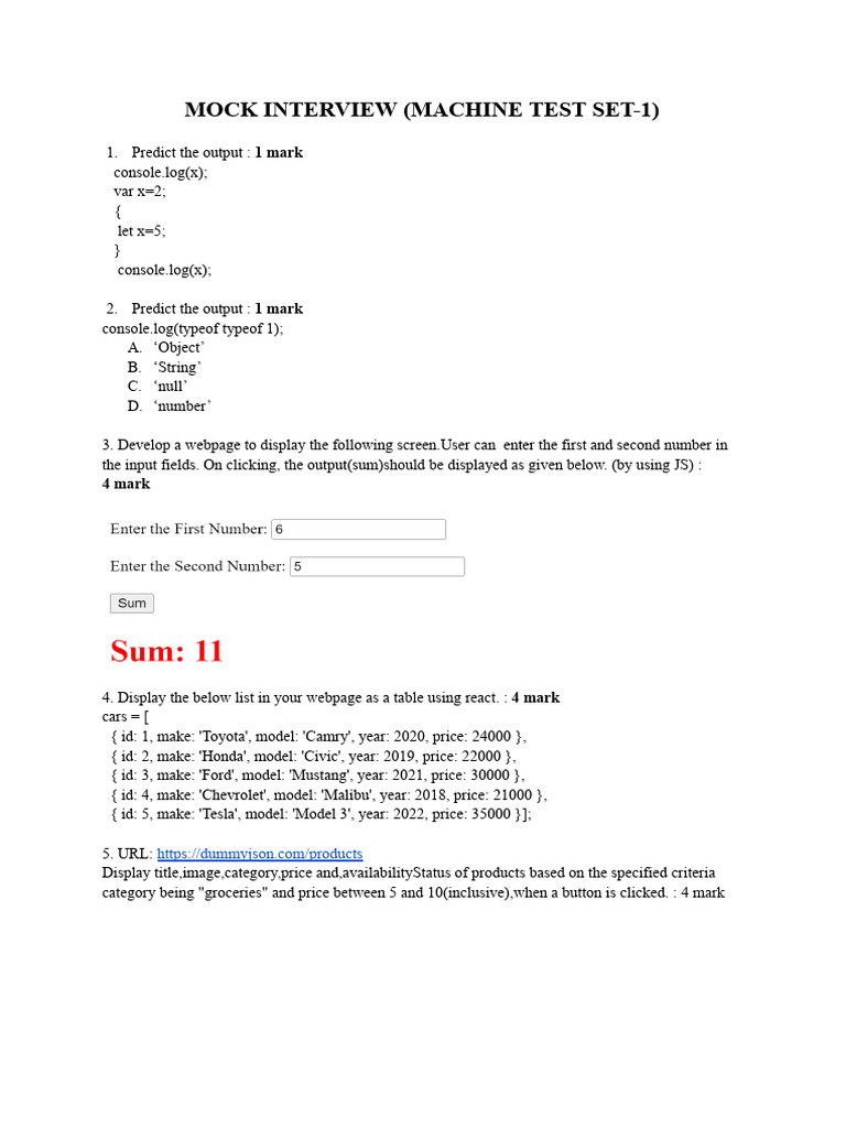 Mock Interview Questions for Developers | PDF | Car | Automotive Industry