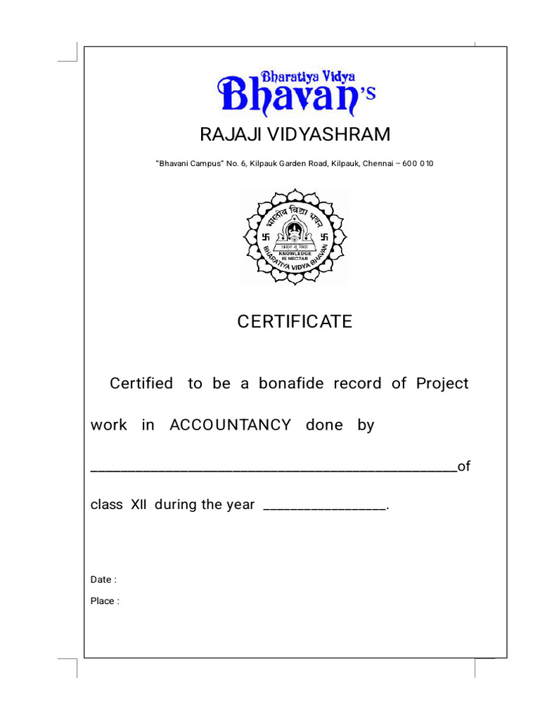Accountancy Project Certificate Template | PDF