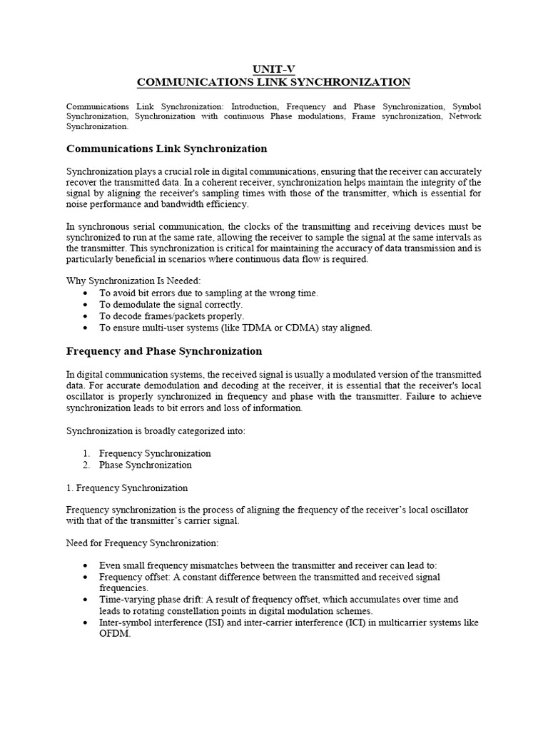 Unit-V Communications Link Synchronization | PDF | Wireless ...