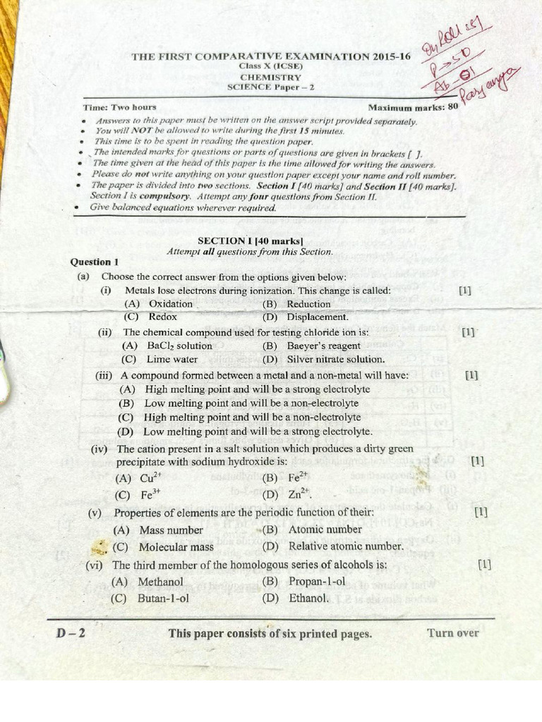Chemistry Paper 2015 | PDF