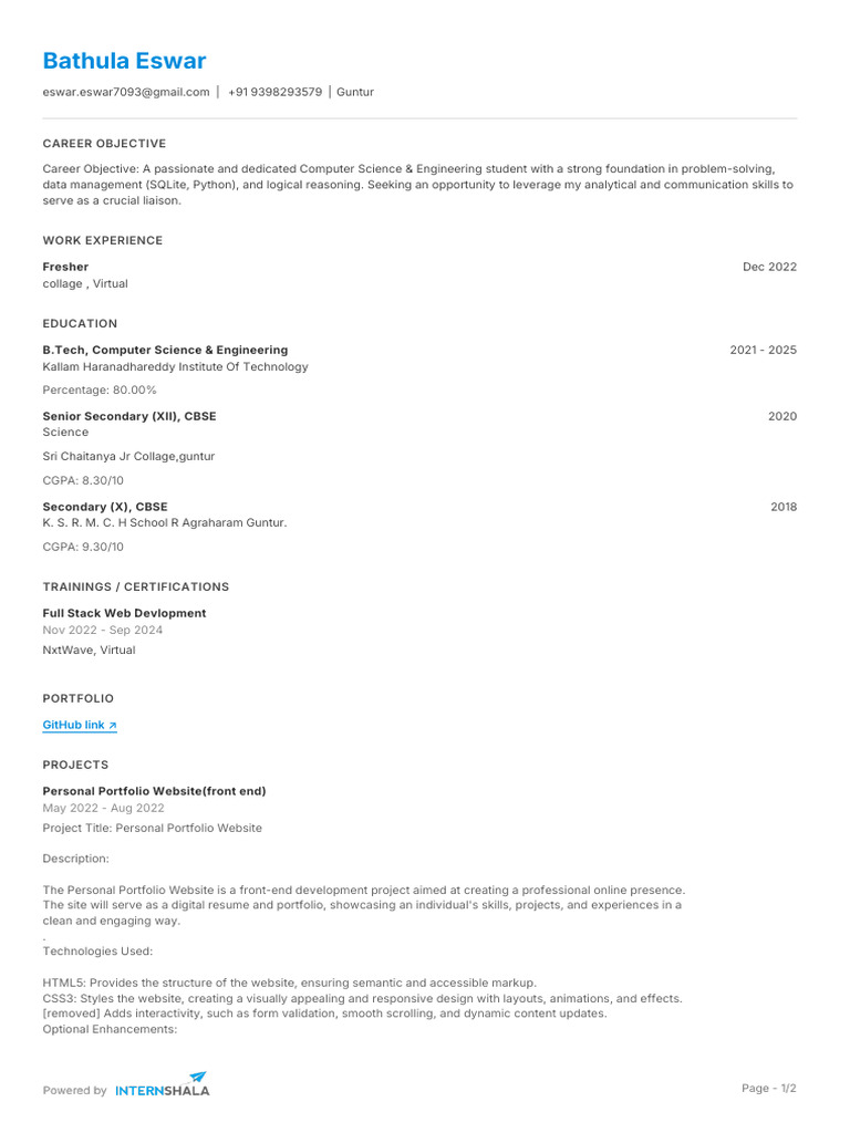 Computer Science Student Resume | PDF | Websites | World Wide Web