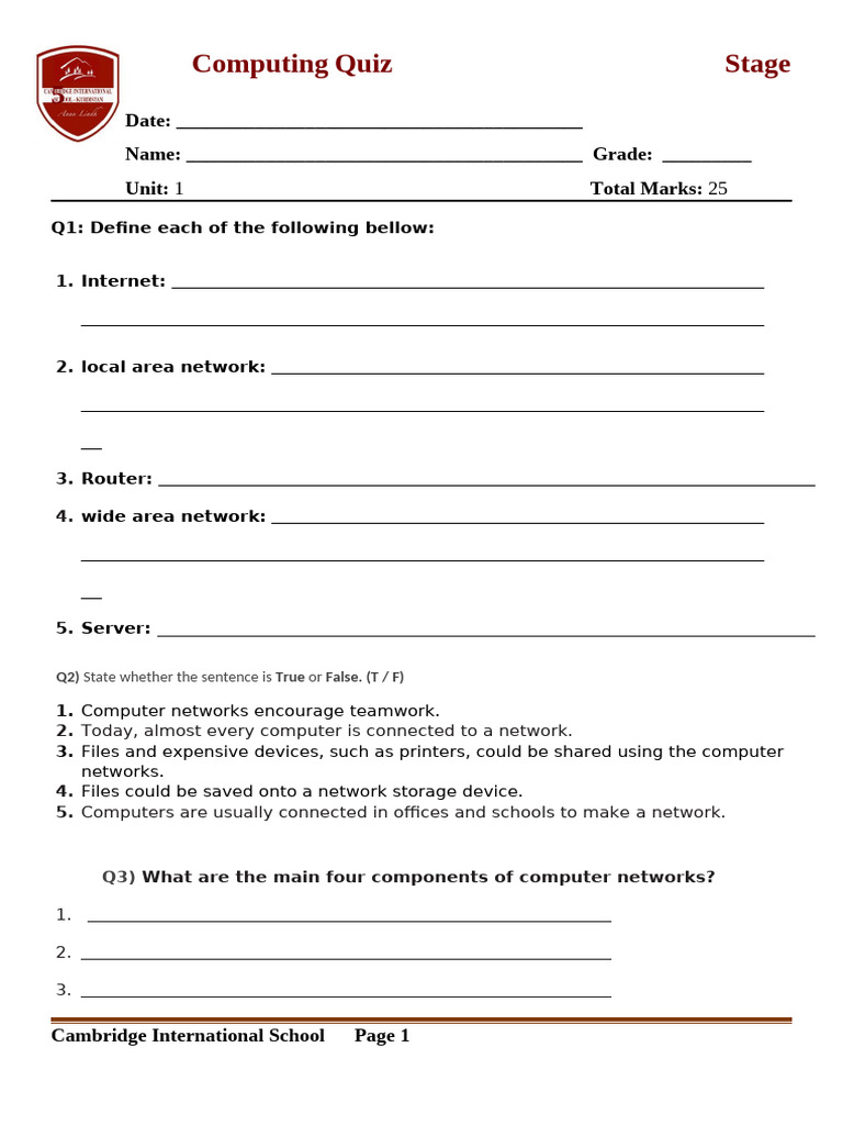Computing Quiz for Students | PDF
