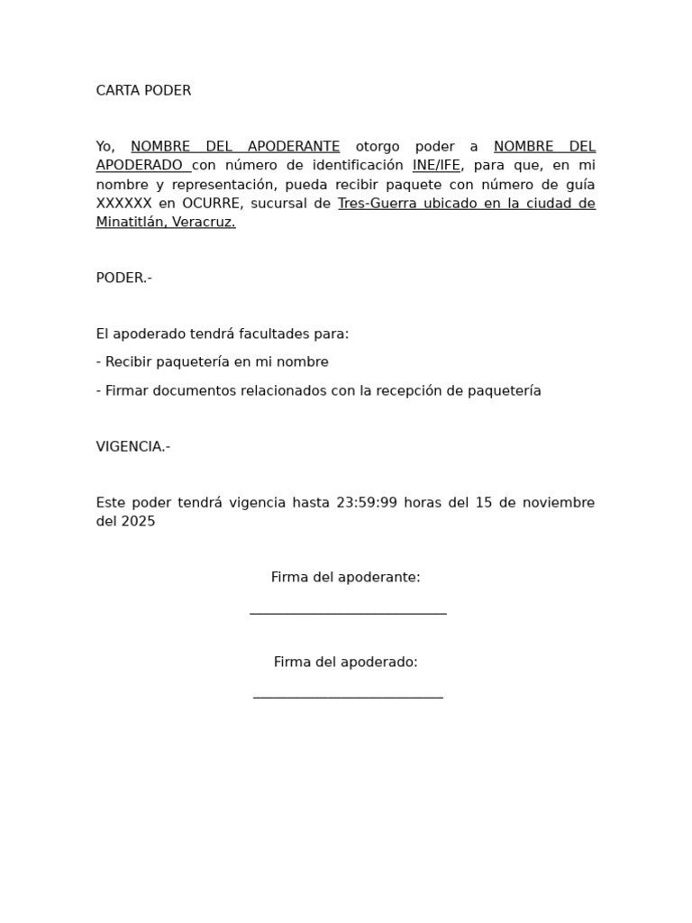 Carta Poder Para Paquetería | PDF