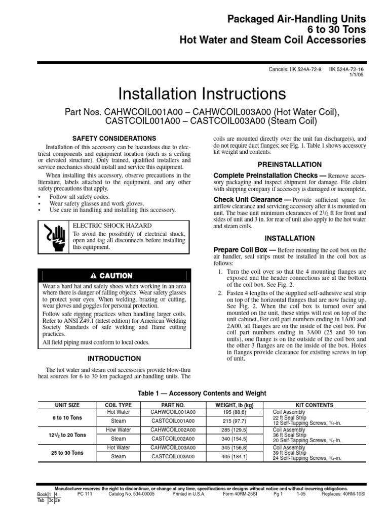 Accessory and Kit Data - 40RM-25SI | PDF | Duct (Flow) | Water Heating