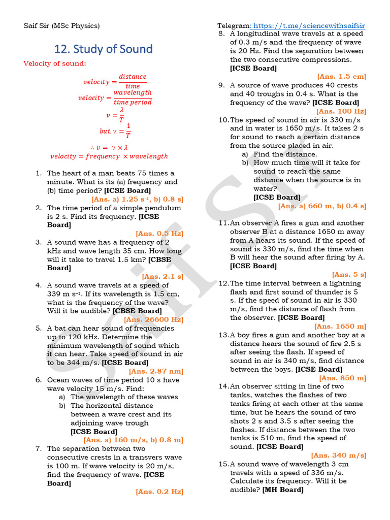 Sound Velocity and Wave Calculations | PDF | Sound | Frequency