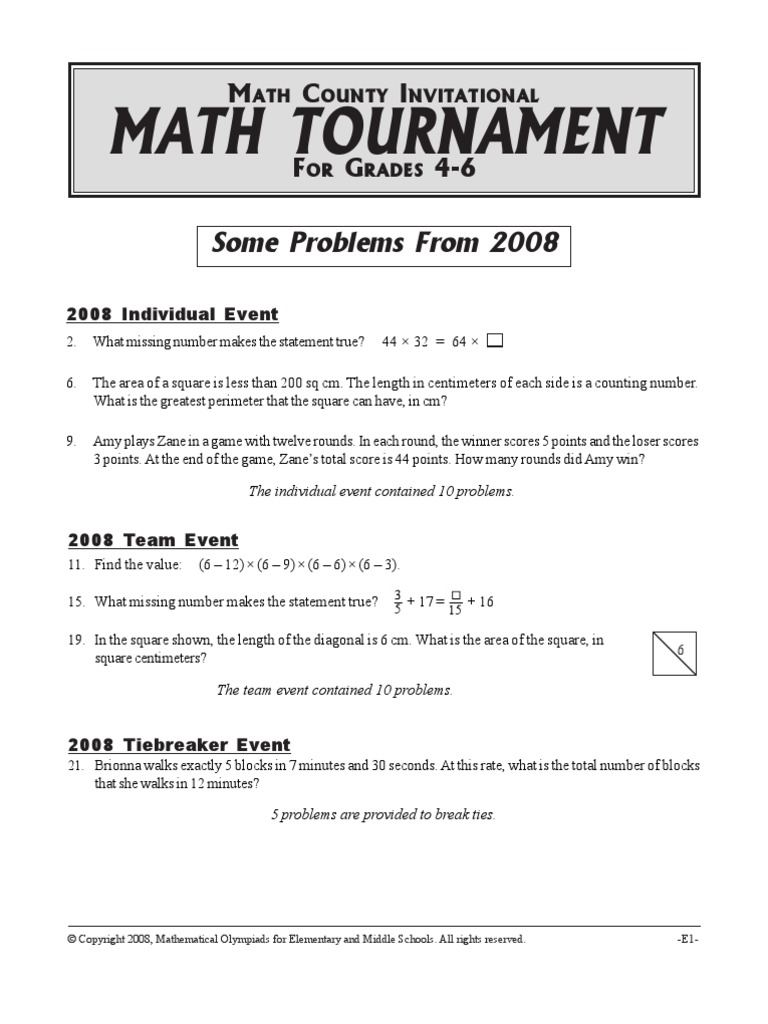 Sample Tourney 2008 | PDF | Teaching Mathematics | Science