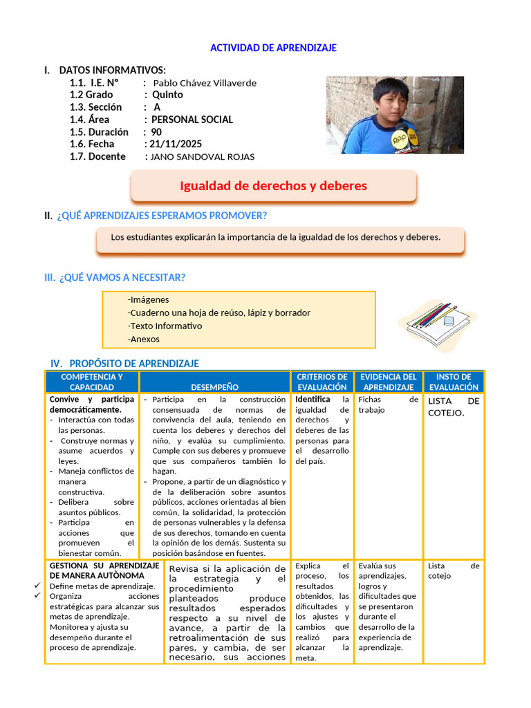 Actividad sobre Igualdad de Derechos | PDF | Aprendizaje | Derechos humanos