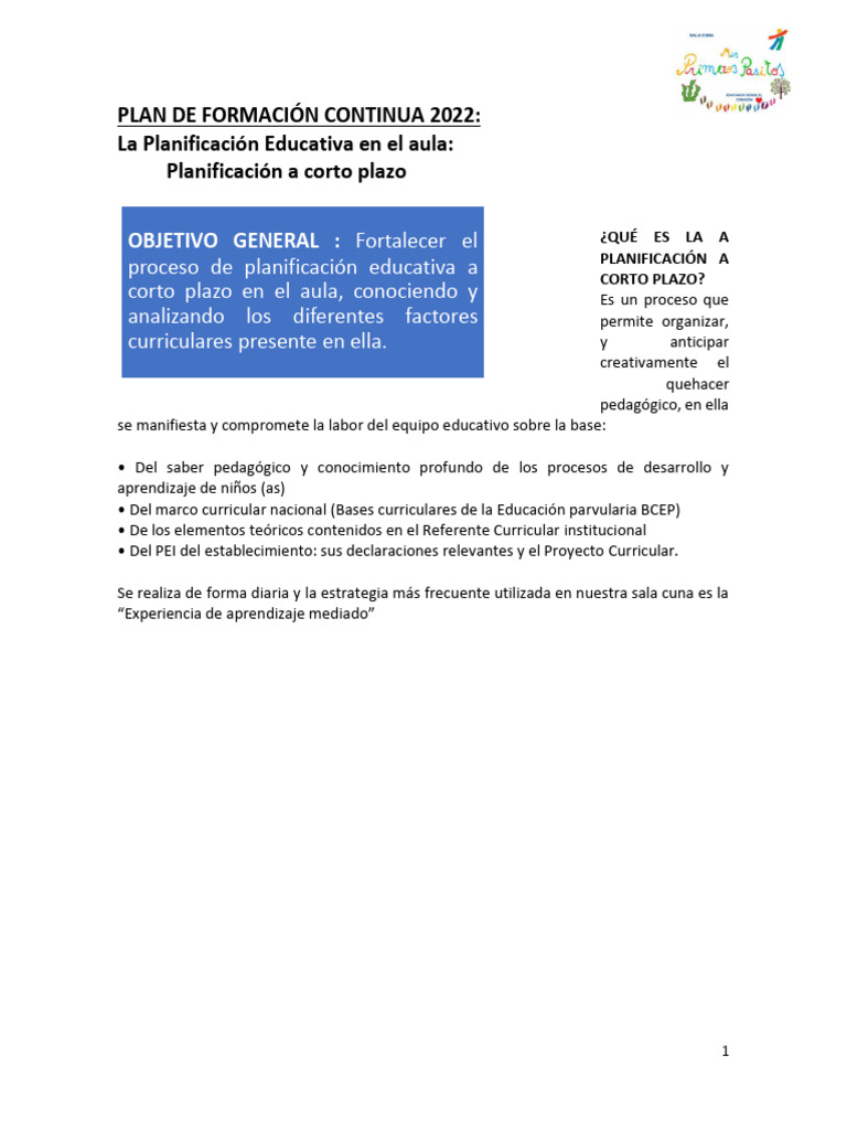 Planificación Educativa a Corto Plazo | PDF | Plan de estudios ...