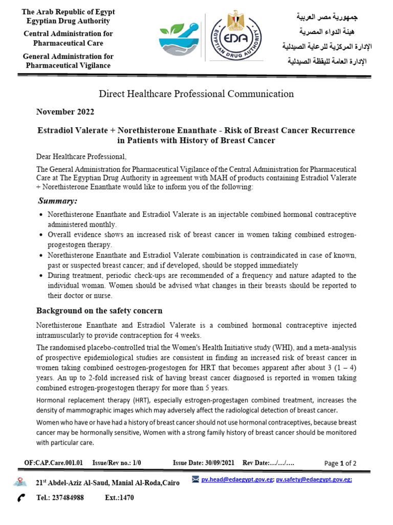 DHPC Estradiol Valerate Norethisterone Enanthate Risk of Breast Cancer ...