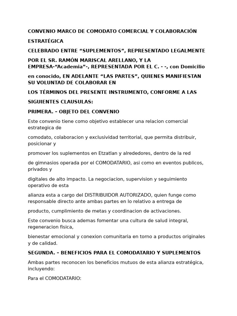 Convenio Marco de Comodato Comercial y Colaboración | PDF