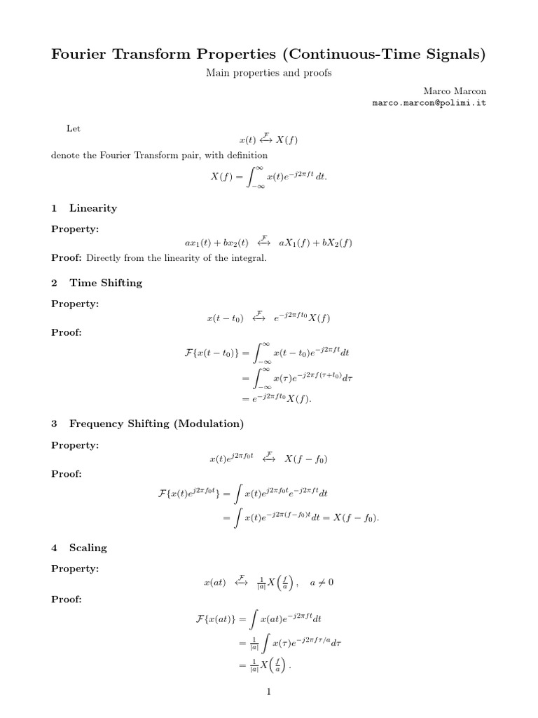 Fourier Transform Properties Explained | PDF | Convolution | Harmonic ...