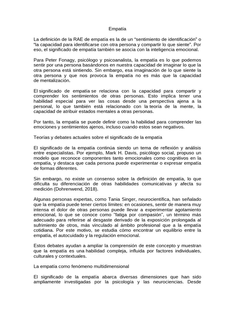 Definición y Dimensiones de la Empatía | PDF | Empatía | Las emociones