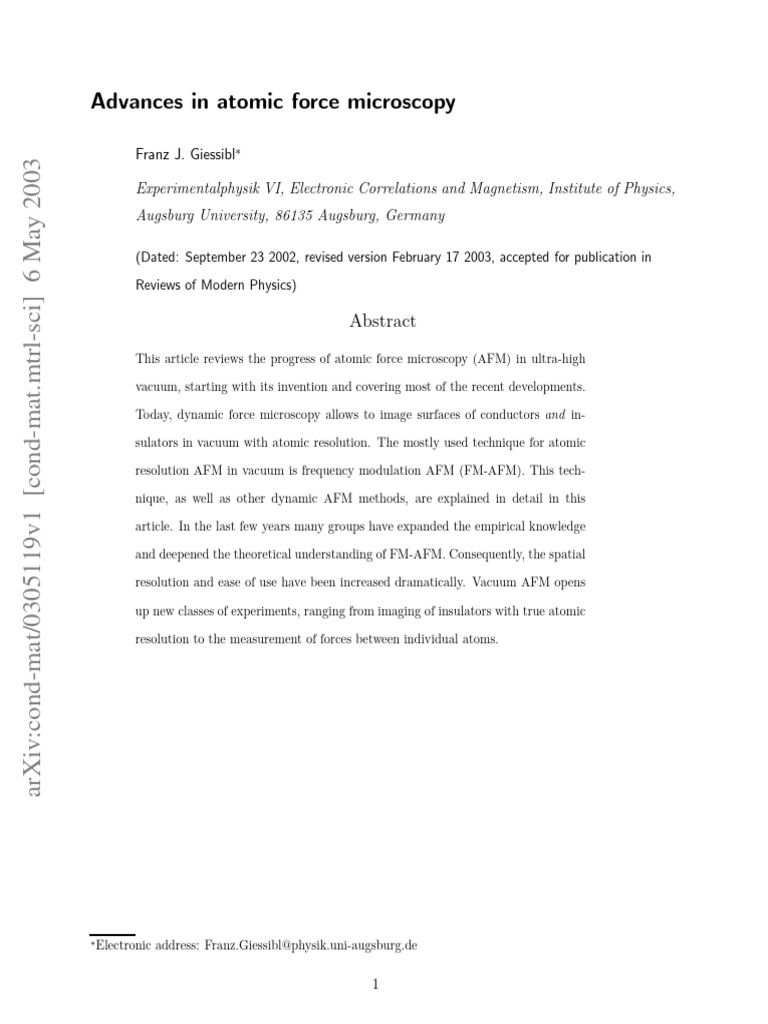 Advances in Atomic Force Micros | PDF | Atomic Force Microscopy ...